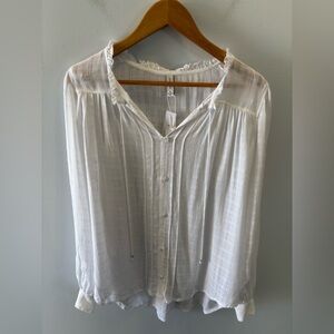 Gentle Fawn Felice Semi-Sheer Button Front V-Neck Blouse XL Subtle Plaid NEW